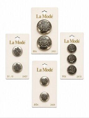 VTG LA MODE Silver Crest Coat of Arms Uniform Buttons Made in Japan